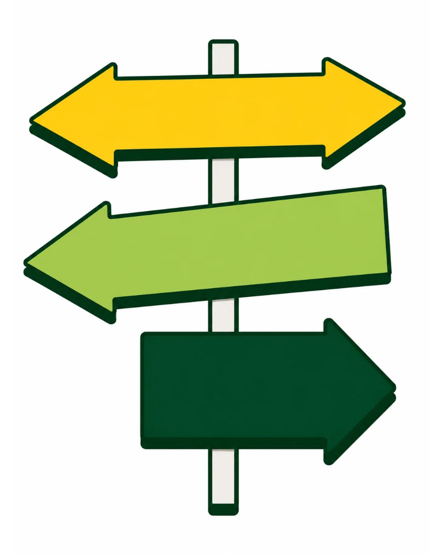 Illustration of a signpost carrying three blank arrows, each pointing a different way.